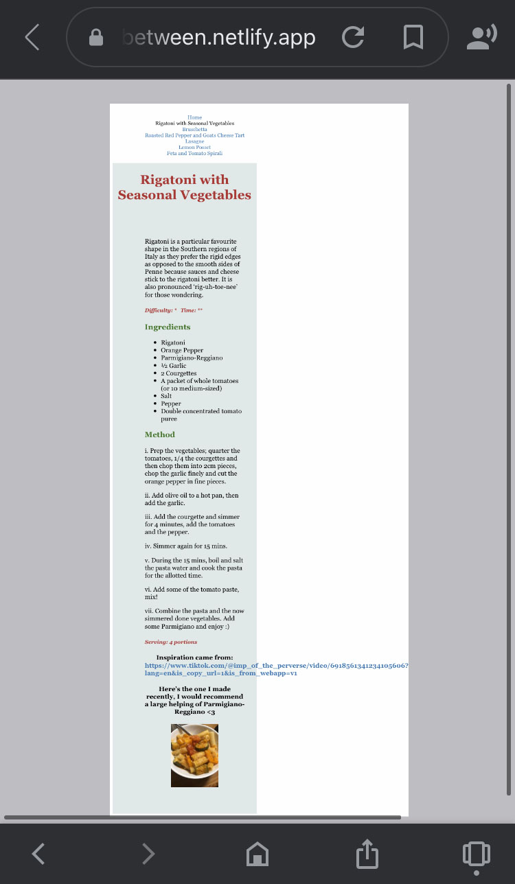 Zoomed out phone screenshot of recipe webpage with bad media responsiveness